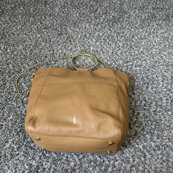Thacker NY Camel Brown Leather O Ring Satchel Handbag Chain Strap Crossbody - Picture 3 of 9